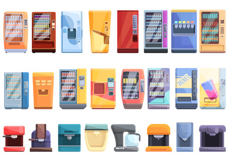 Drink machine icons set. Cartoon set of drink machine vector icons for web designのイラスト素材