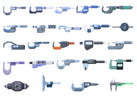 Digital micrometer icons set. Cartoon set of digital micrometer vector icons for web designのイラスト素材