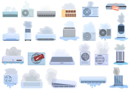 Repair air conditioner icons set. Cartoon set of repair air conditioner vector icons for web designのイラスト素材