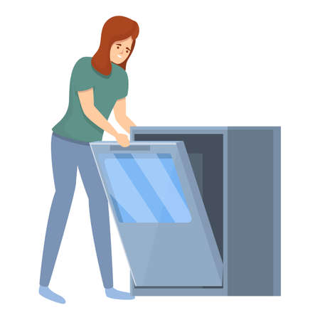 Start dishwasher machine icon cartoon vector. Woman housewife. Mom householdのイラスト素材