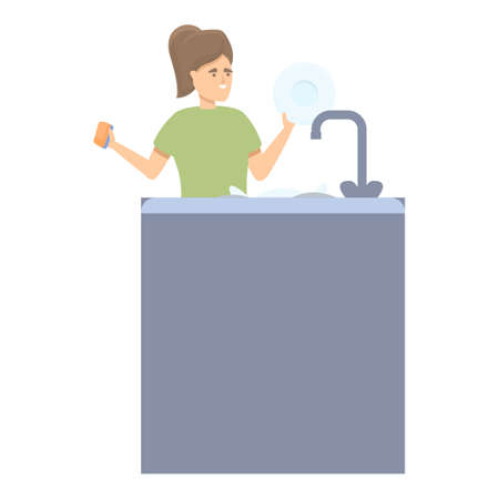 Sister dish wash icon cartoon vector. Kitchen housework. Housewife personのイラスト素材