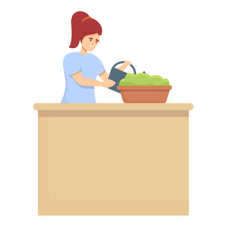 Fower pot care icon cartoon vector. Woman housewife. Household workのイラスト素材