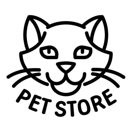 Pet store cat head logo. Outline pet store cat head vector logo for web design isolated on white backgroundのイラスト素材