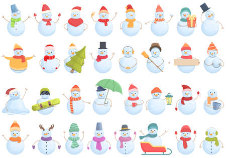 Snowman icons set cartoon vector. Xmas ice. Winter scarfのイラスト素材