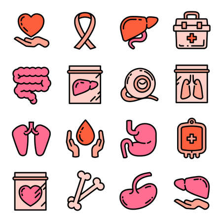 Donate organs icons set outline vector. Donor organ. Kidney donationのイラスト素材