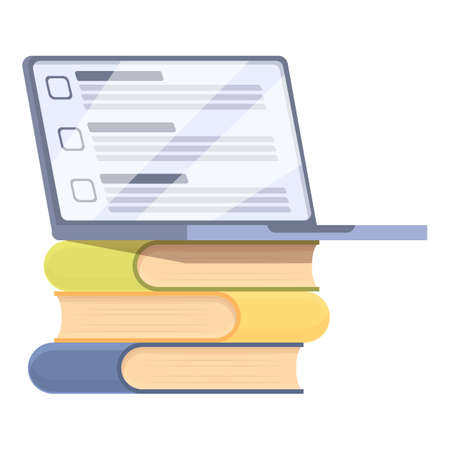 Book stack online exam icon cartoon vector. Computer test. Digital formのイラスト素材