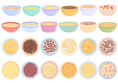 Breakfast cereal icons set cartoon vector. Granola snack. Cereal barのイラスト素材