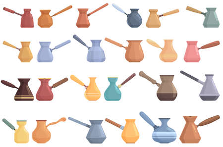 Turkish coffee pot icons set cartoon vector. Arabic coffee. Cafe cookのイラスト素材