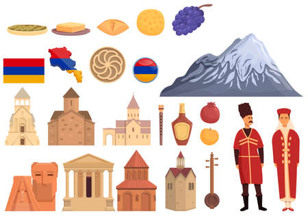 Armenia icons set cartoon vector. Tourism architecture. National cityのイラスト素材