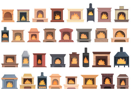 Furnace icons set cartoon vector. gas air. Burn brickのイラスト素材