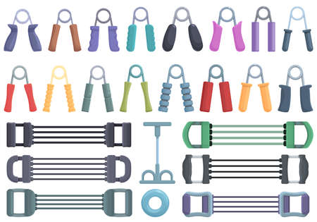 Expander icons set cartoon vector. activity band. Arm ironのイラスト素材