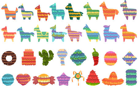 Mexican pinata icons set cartoon vector. Animal holiday. Ball heartのイラスト素材