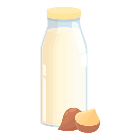 Hazelnut milk bottle icon cartoon vector. Vegetable milk. Vegan milkのイラスト素材