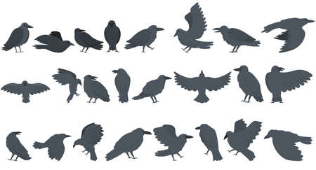 Raven icons set cartoon vector. Animal bird. Dark featherのイラスト素材