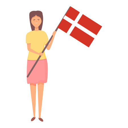 Girl with Denmark flag icon cartoon vector. Country day. Cute kidのイラスト素材