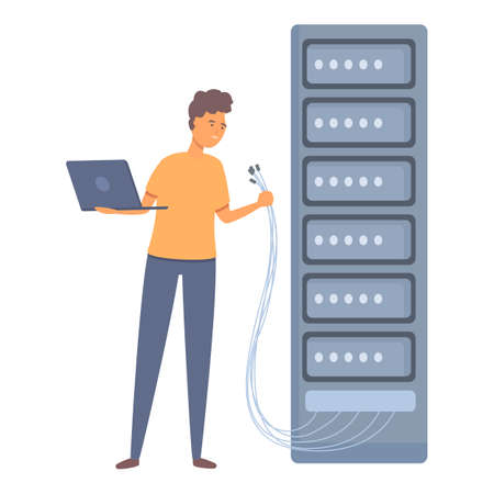 Server system administrator icon cartoon vector. Computer engineer. Network roomのイラスト素材