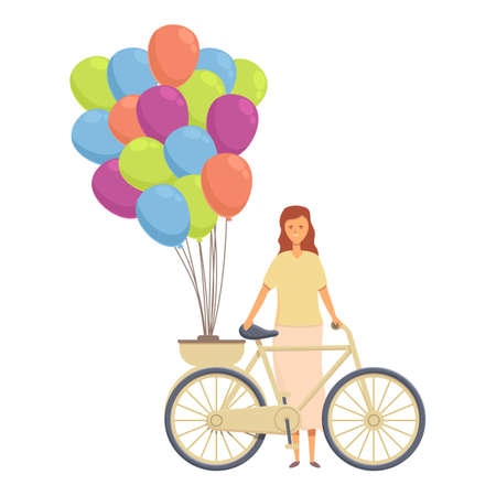 Bike balloon seller icon cartoon vector. Street selling. Happy amusementのイラスト素材