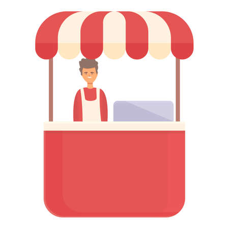Red hot dog seller icon cartoon vector. Food stand. Vendor stallのイラスト素材