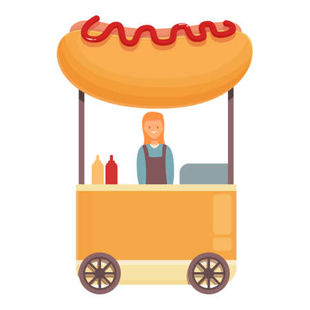 Big hot dog seller icon cartoon vector. Street food. Eat marketのイラスト素材