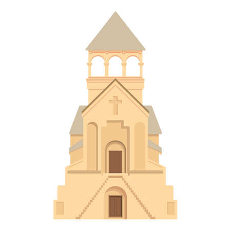 Armenia white church icon cartoon vector. Sevan travel. Tourism architectureのイラスト素材