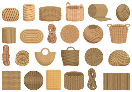 Jute icons set cartoon vector. Canvas hessian. Stith matのイラスト素材