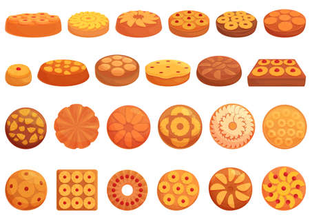 Upside-down cake icons set cartoon vector. Tart food. Baked dessertのイラスト素材