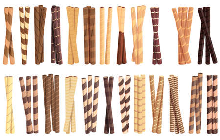 Wafer rolls icons set cartoon vector. Choco stick. Roll sweetのイラスト素材
