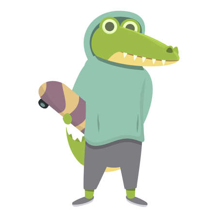 Alligator with skateboard icon cartoon vector. Happy baby. Cute kidのイラスト素材