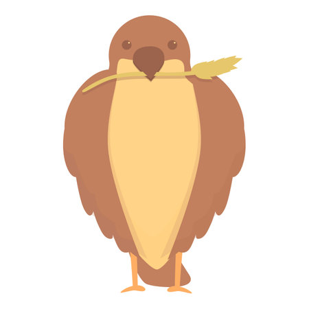 Sparrow with wheat icon cartoon vector. Tree bird. Front branchのイラスト素材