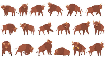 Buffalo icons set cartoon vector. Animal head. American bisonのイラスト素材