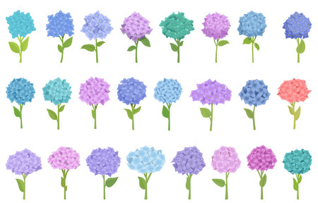 Hydrangea icons set cartoon vector. Flower summer. Spring loveのイラスト素材