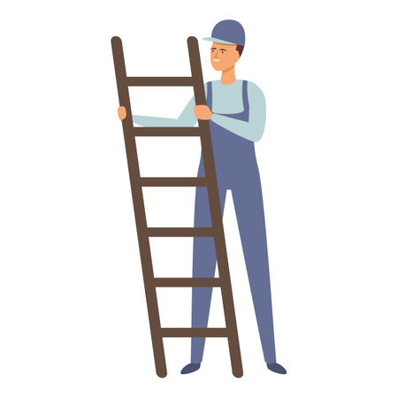 Gasman ladder icon cartoon vector. Gas engineer. Man factoryのイラスト素材