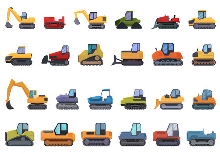 Crawler icons set cartoon vector. Construction vehicle. Crane machineのイラスト素材