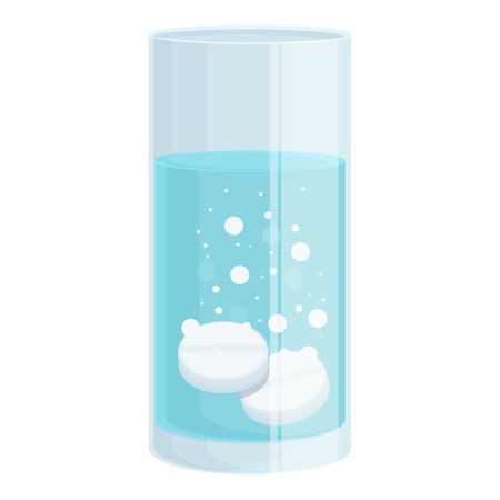 Soluble effervescent tablet icon cartoon vector. Medicine water. Powder glassのイラスト素材
