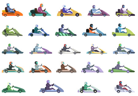 Kart racing icons set cartoon vector. Car road. Go sportのイラスト素材