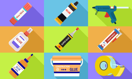 Glue icons set. Flat set of glue  icons for web designの写真素材