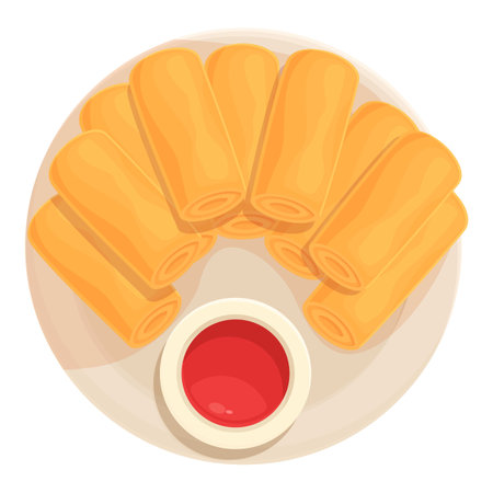 China meal icon cartoon vector. Spring roll. Plate friedのイラスト素材