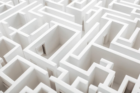 Labyrinth maze concept. White walls. Generate AIの素材