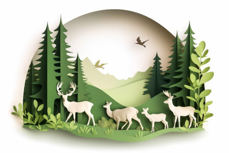 Forest paper art concept. Environment planet ecology. Generate AIの素材