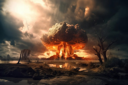 Epic scene of nuclear explosion. The end of the world. Generate AIの素材