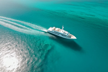 Turquoise transparent sea boat. summer travel. Generate AIの素材
