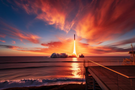 Starship blasting off on a launch. universe rocket. Generate AIの素材
