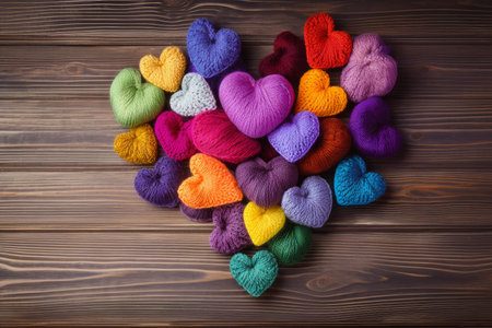 Wool heart colorful. Craft love string. Generate AIの素材