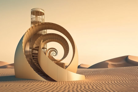 Golden ratio, spiral structure in desert. design symmetry. Generate AIの素材