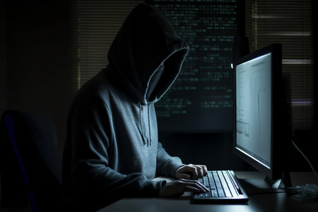 Hacker work at computer in hoodie. data security. Generate AIの素材
