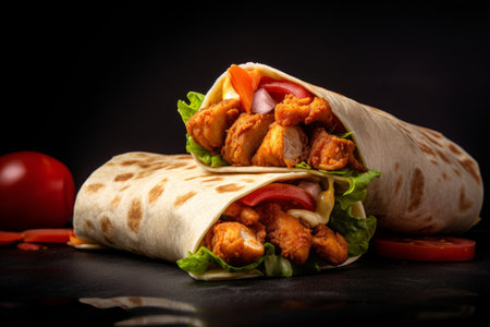 Wrap chicken food. Burrito salad. Generate AIの素材