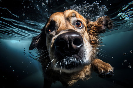Underwater photo of dog. Dive cute animal. Generate AIの素材