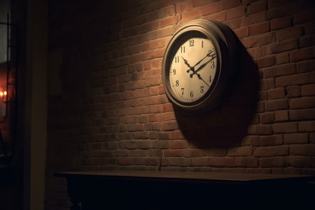 Old clock on brick wall. retro time concept. Generate AIの素材