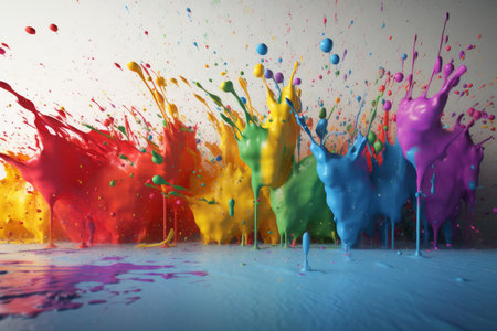 Colorful painting splashes. Drop flow wave. Generate AIの素材