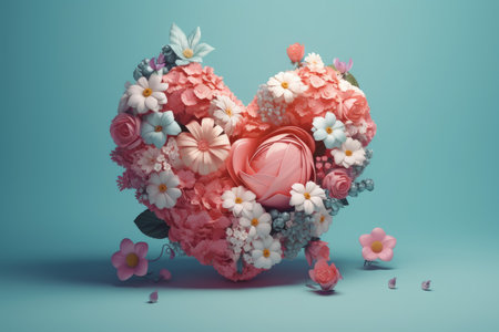 Floral heart 3d pastel. floral card. Generate AIの素材